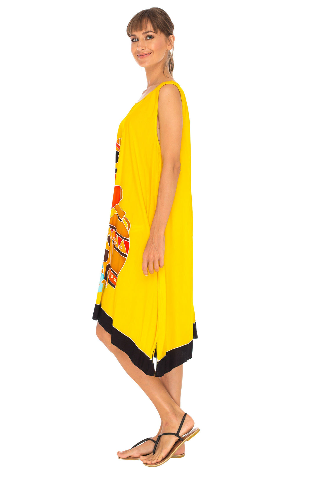 Hand Painted Tribal Design Short sleeveless summer Dress Love-Shu-Shi-yellow