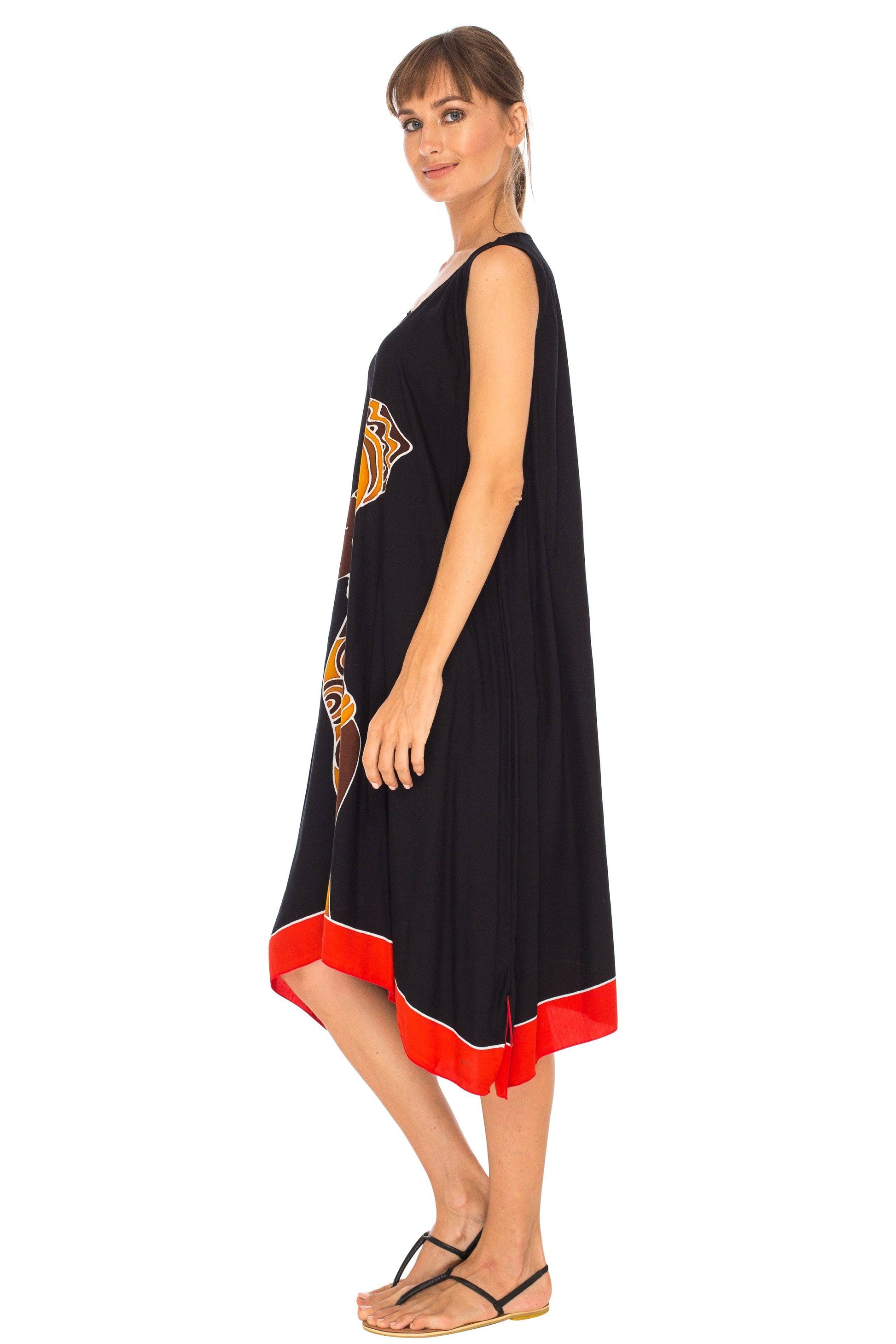 Hand Painted Tribal Design Short sleeveless summer Dress Love-Shu-Shi-black