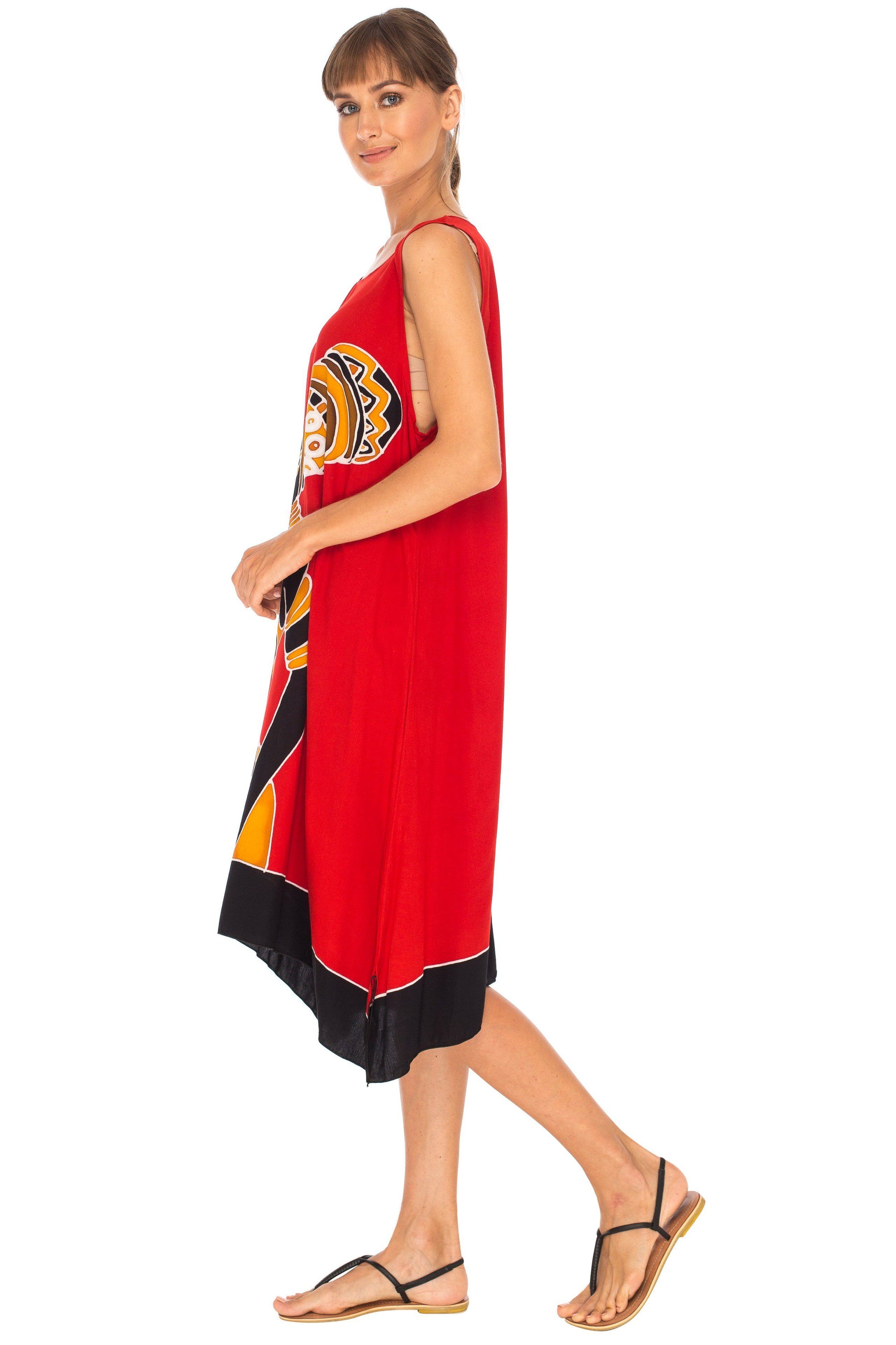 Hand Painted Tribal Design Short sleeveless summer Dress Love-Shu-Shi-red