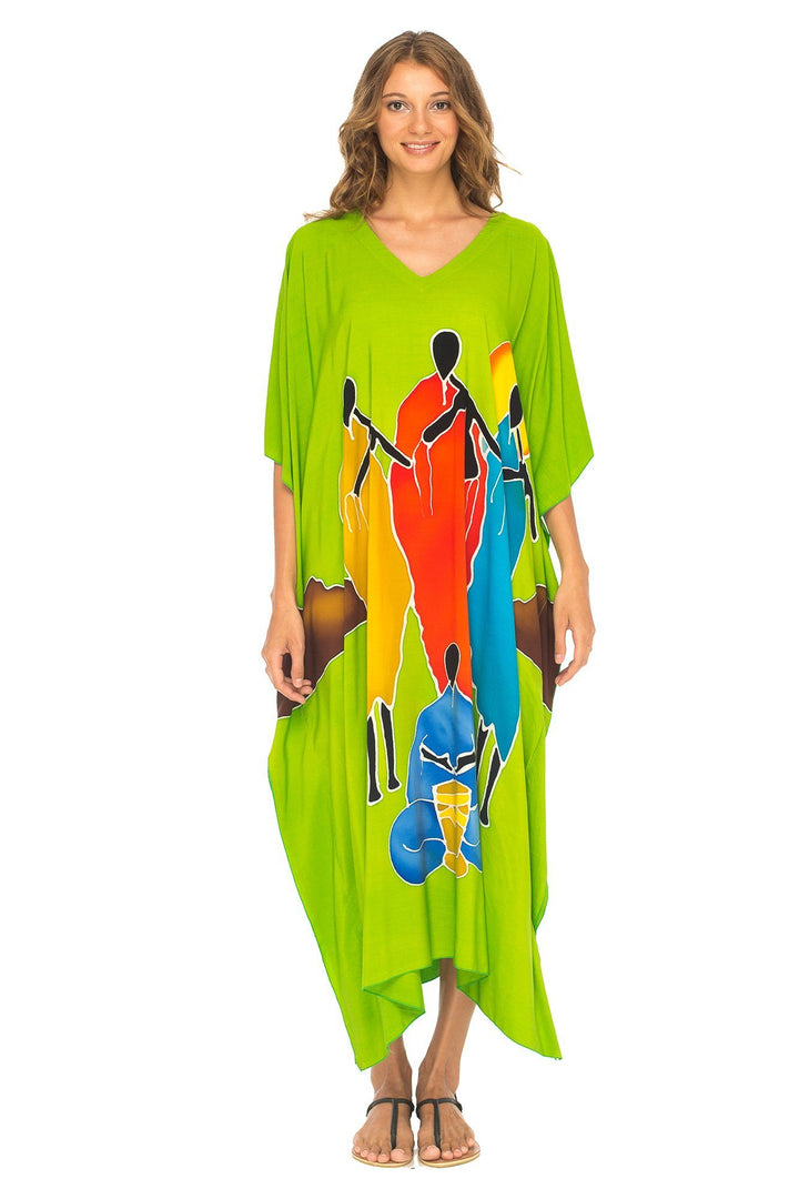 SHU - SHI Women's Long Kaftan Beach Maxi Dress - Casual Plus Size Cover Up - Love ShuShi