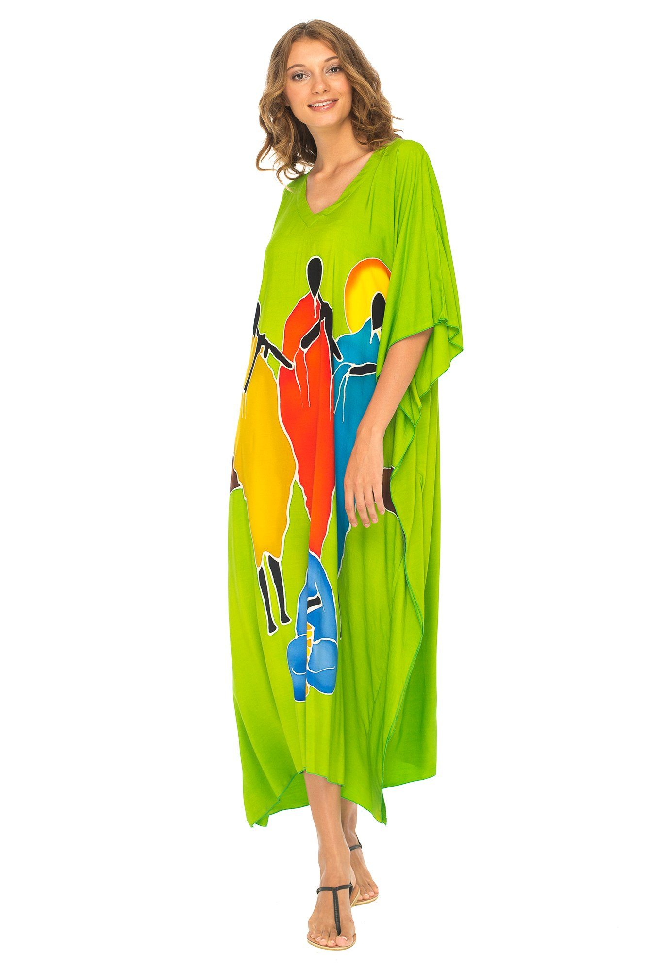 Hand-Painted Tribal Design V-Neck Long Dress