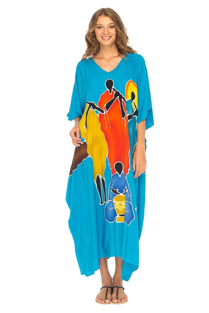 SHU - SHI Women's Long Kaftan Beach Maxi Dress - Casual Plus Size Cover Up - Love ShuShi