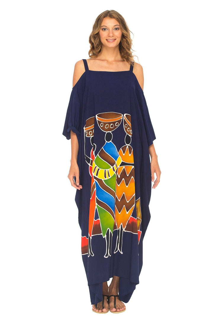 SHU - SHI Women's Kaftan Maxi Dress - Cold Shoulder, Casual Long Beach Cover - Up, Plus Size Caftan - Love ShuShi