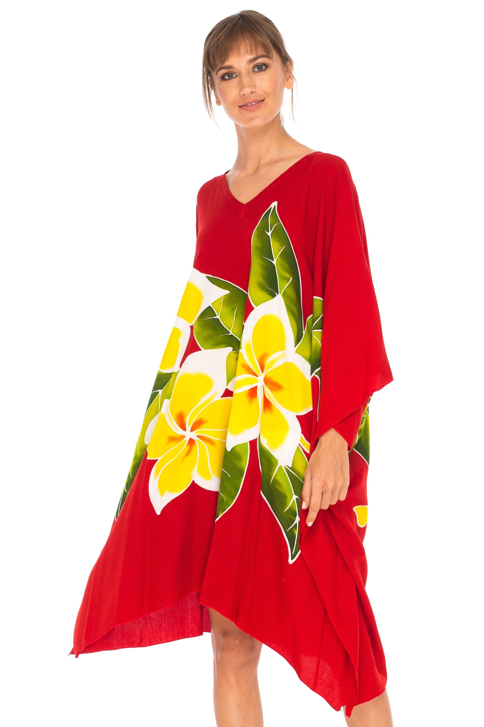 Short Kaftan Dress Hand Painted Floral Design - Love-Shu-Shi