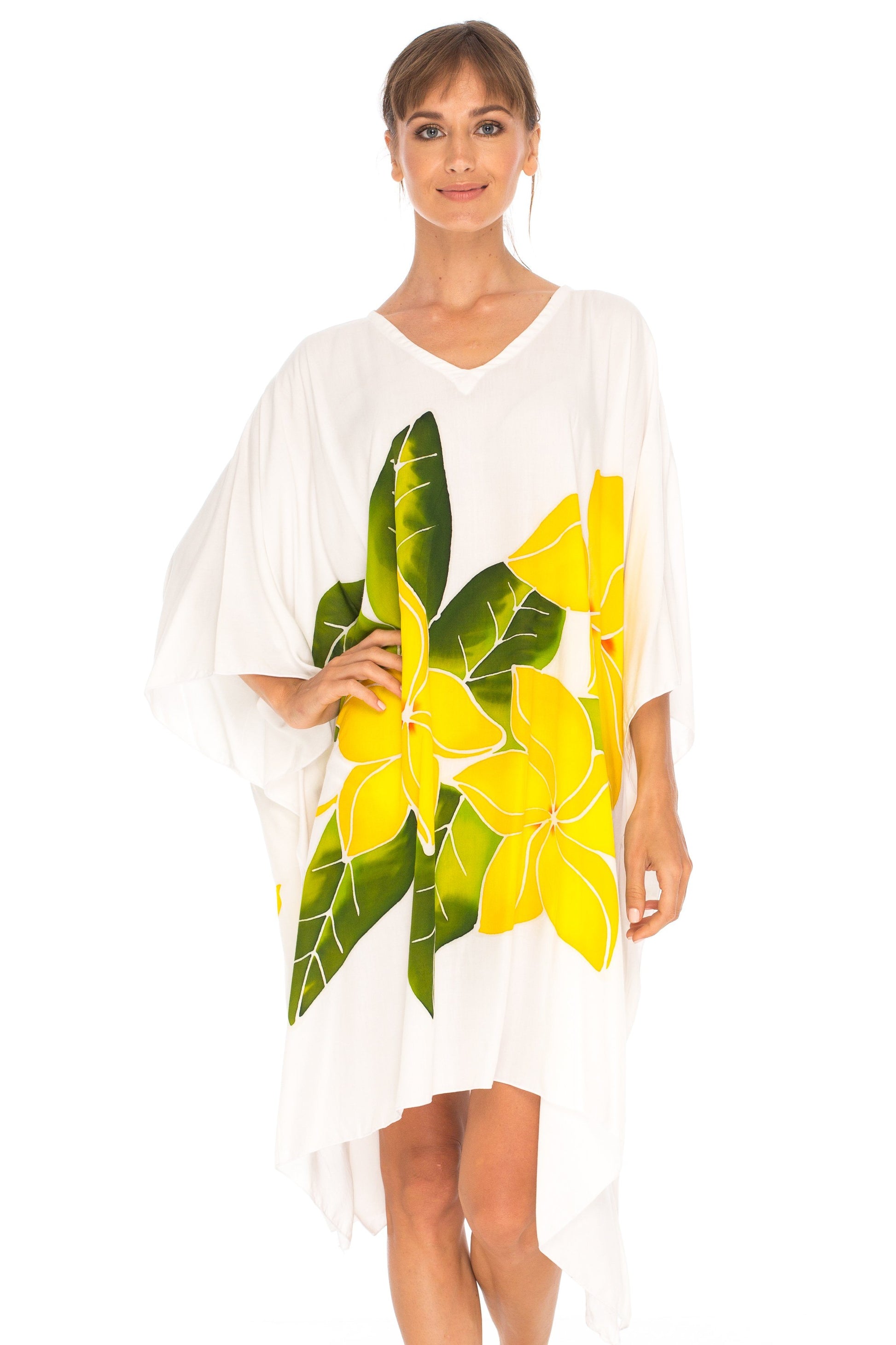 Short Kaftan Dress Hand Painted Floral Design - Love-Shu-Shi