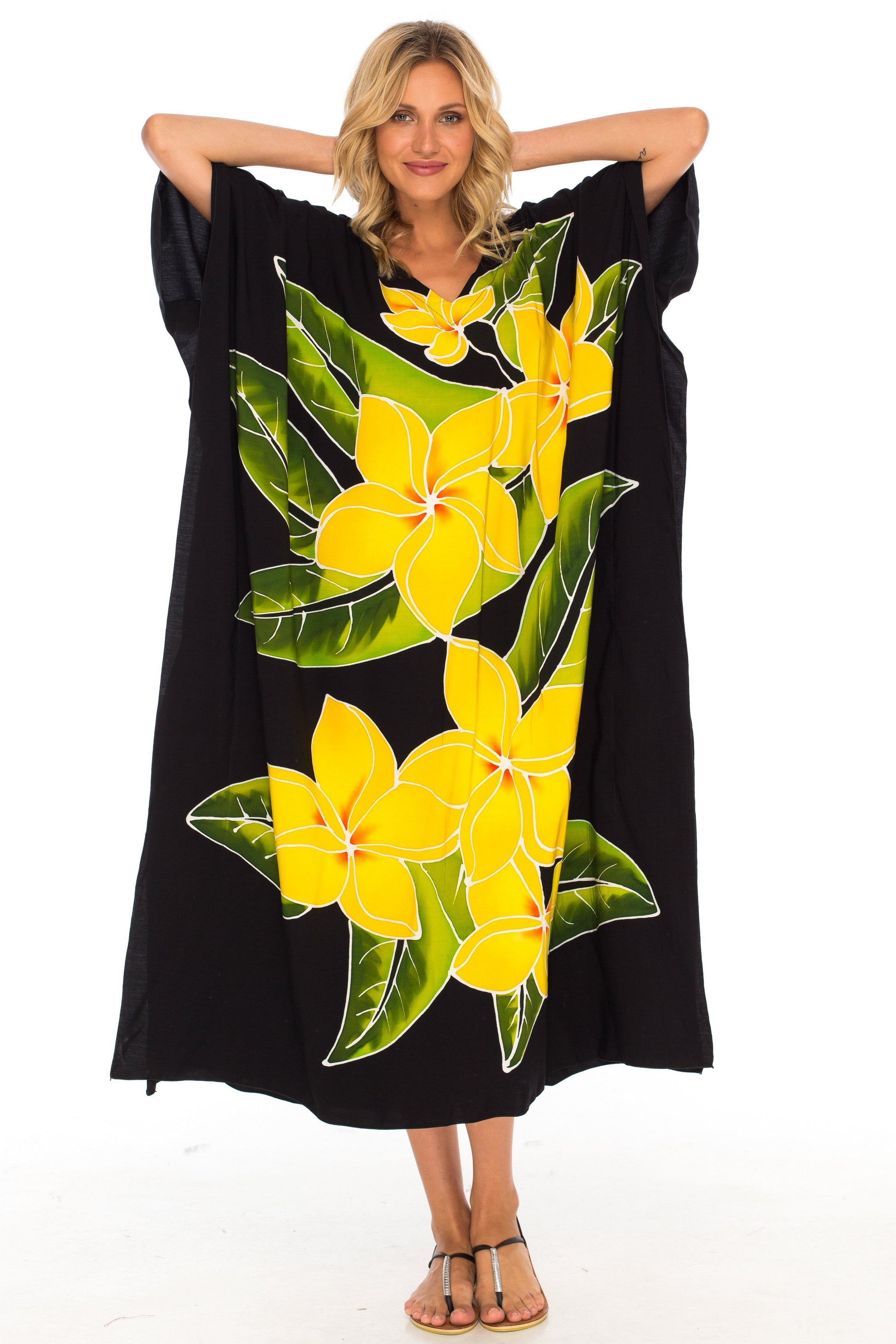 Long Kaftan Dress Hand Painted Floral Design - Love-Shu-Shi