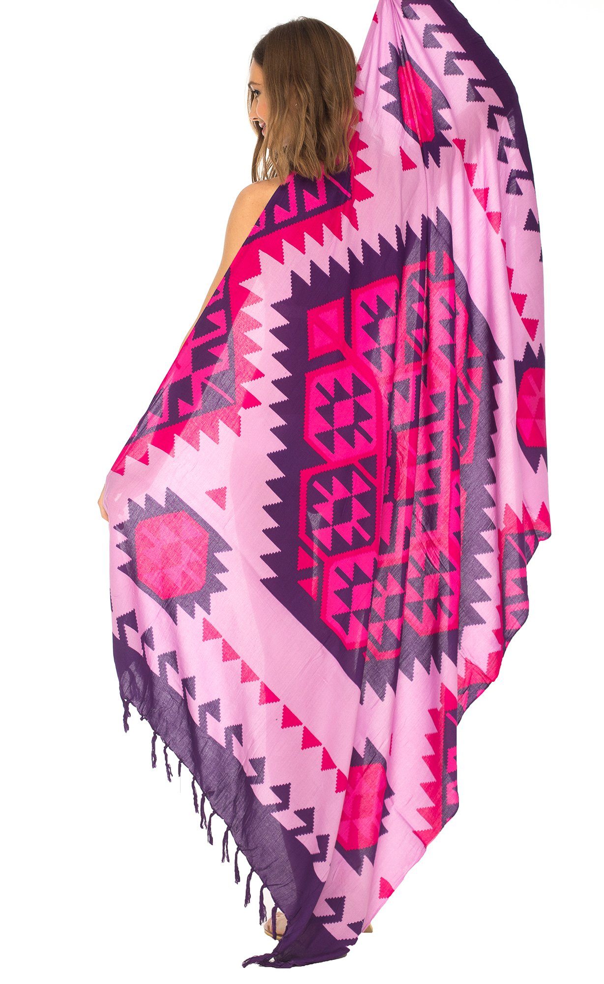 Ethnic Design Sarong with Fringe - Love-Shu-Shi - Purple and Pink Sarong