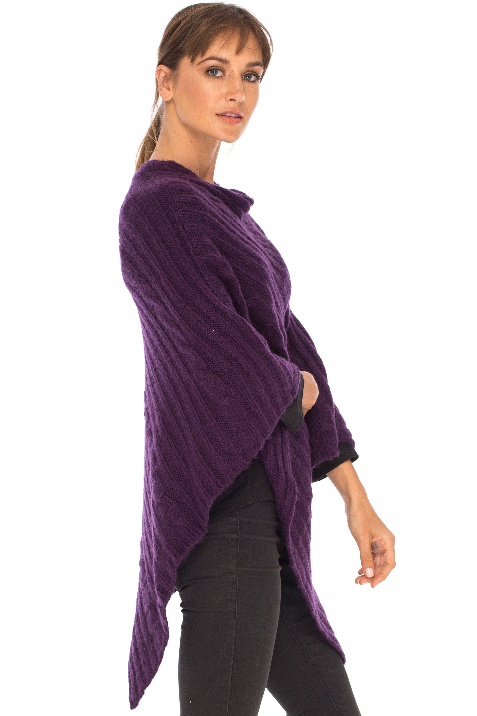 Cozette Cable Knit Poncho Pullover with Boat Neckline - Love-Shu-Shi