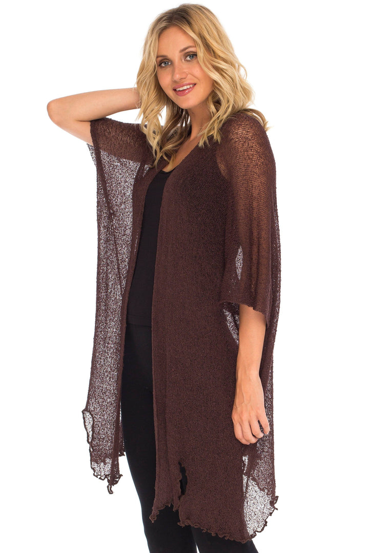 SHU - SHI Womens Long Sheer Kimono Cardigan Sweater Open Front Beach Top Cover Up - Love ShuShi