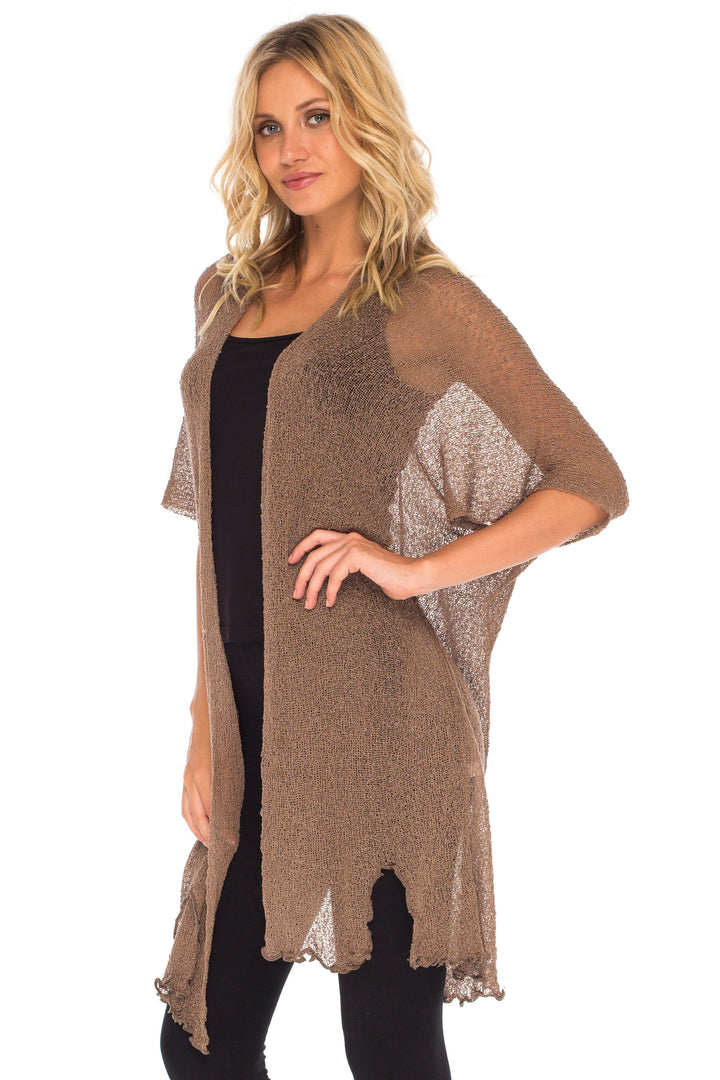 SHU - SHI Womens Long Sheer Kimono Cardigan Sweater Open Front Beach Top Cover Up - Love ShuShi