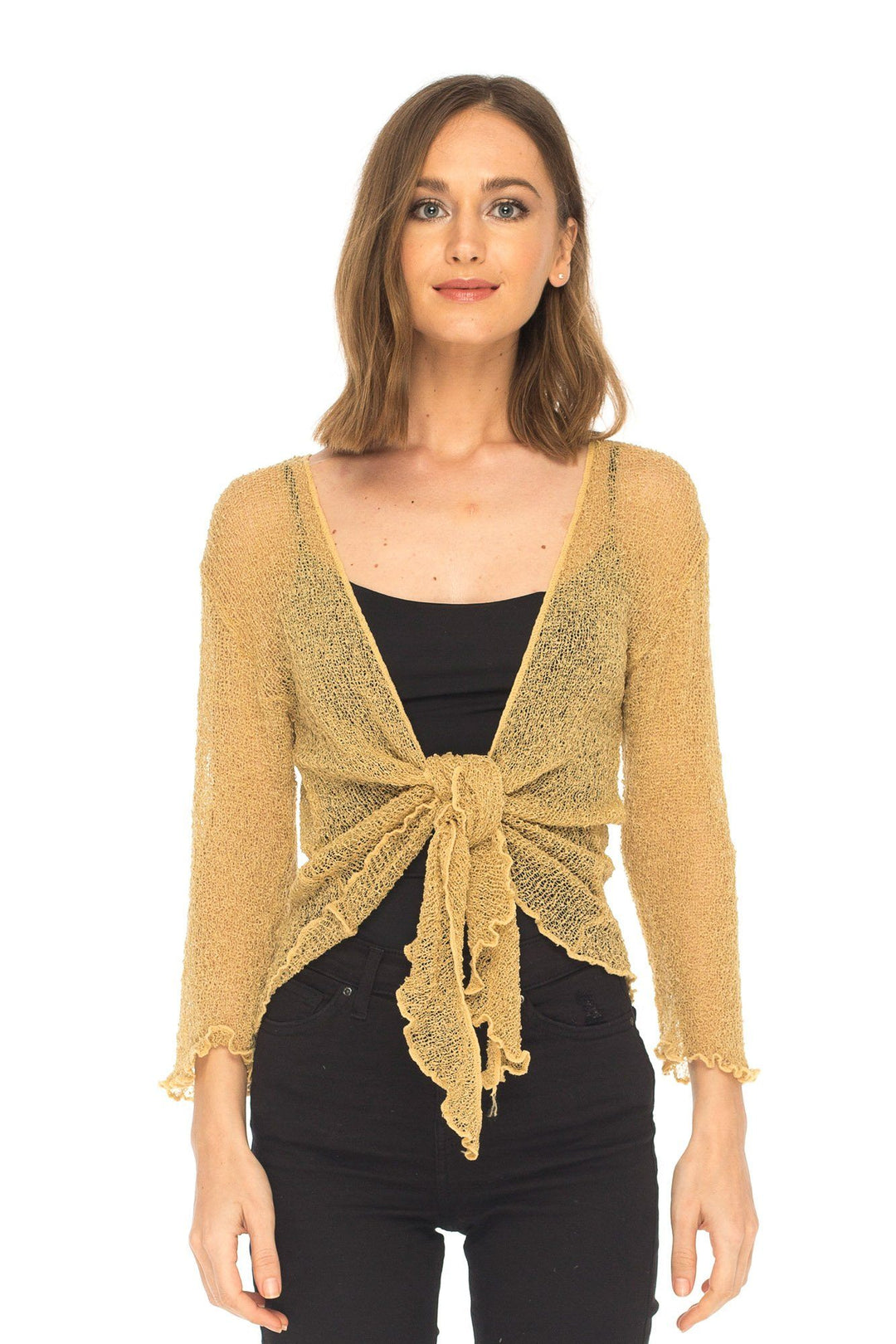 Knitted Tie Top Sheer Shrug - LOVE SHU SHI