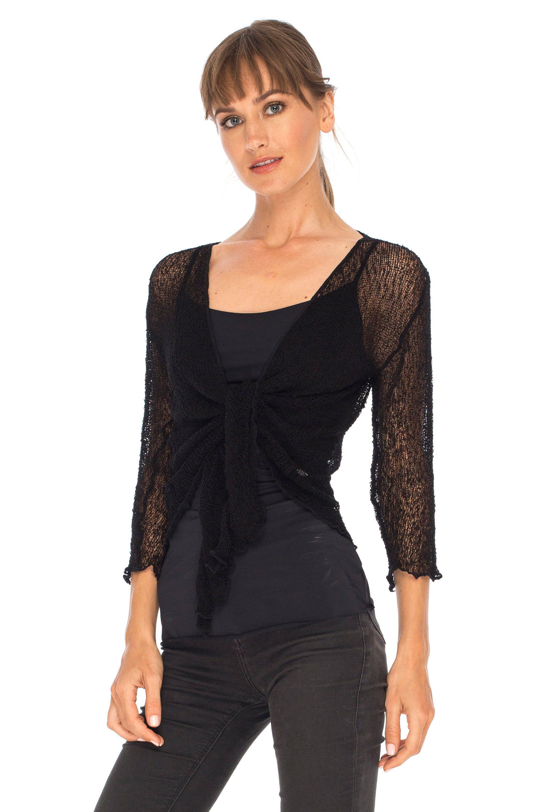 Knitted Tie Top Sheer Shrug - Love-Shu-Shi