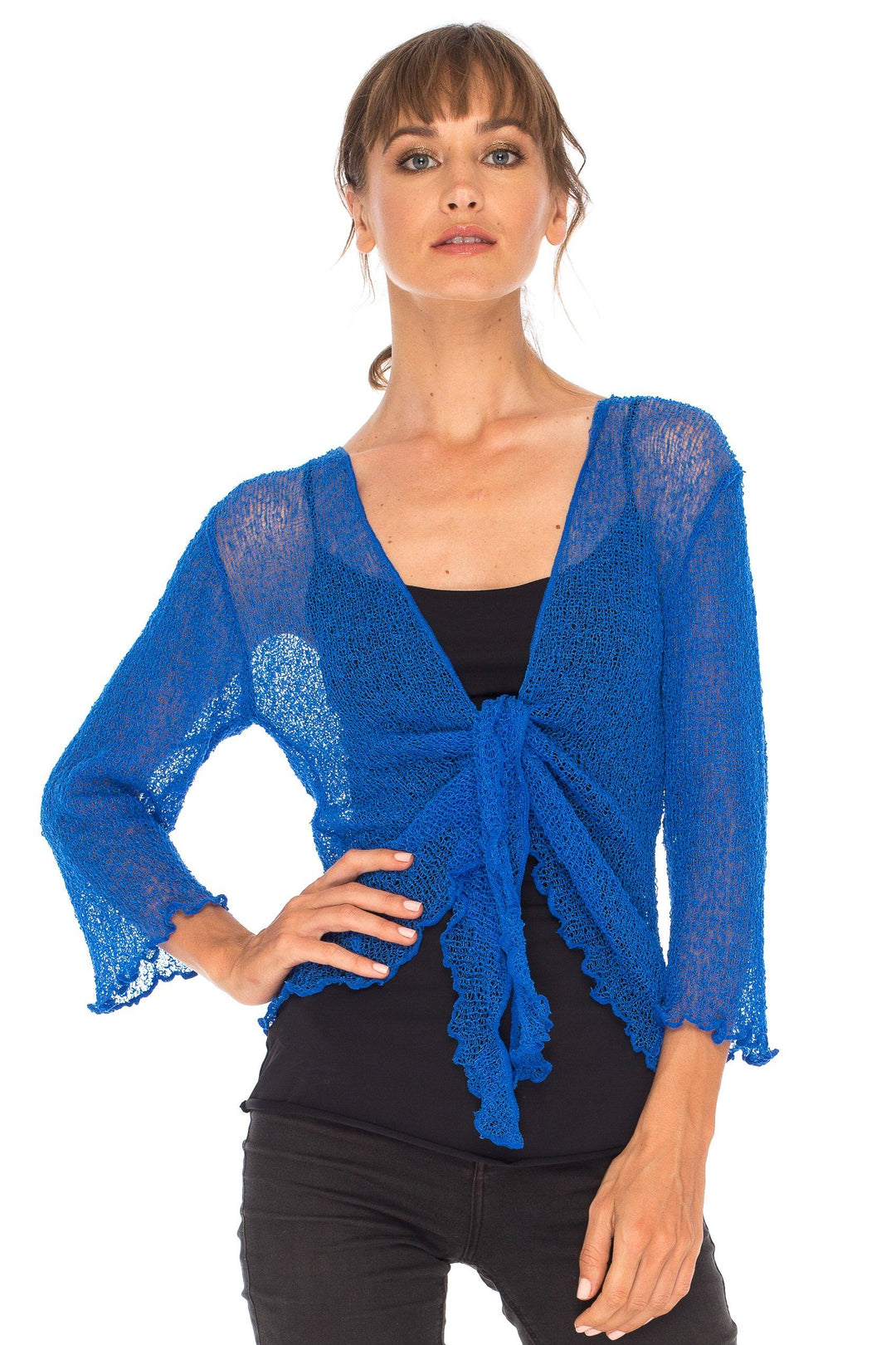 Knitted Tie Top Sheer Shrug - Love-Shu-Shi