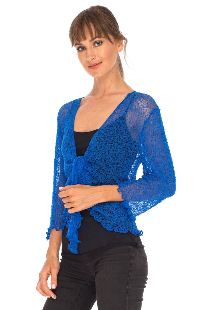 Knitted Tie Top Sheer Shrug - Love-Shu-Shi