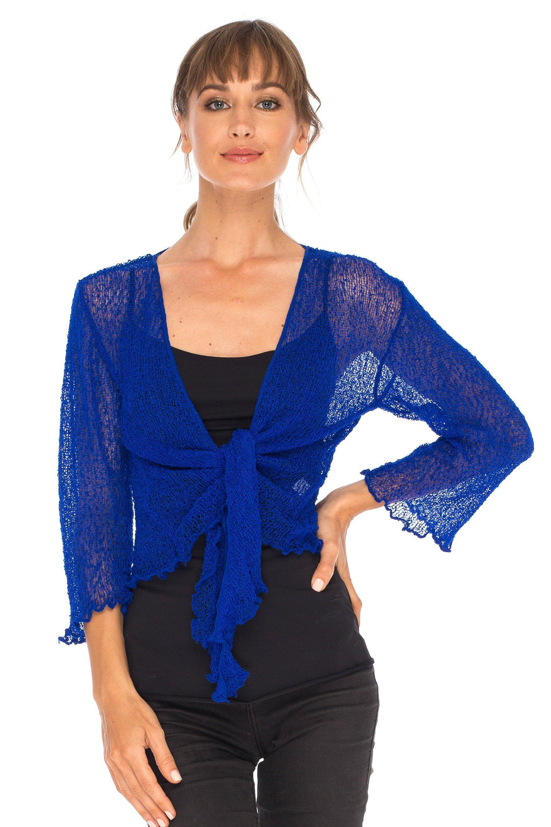 Knitted Tie Top Sheer Shrug - Love-Shu-Shi