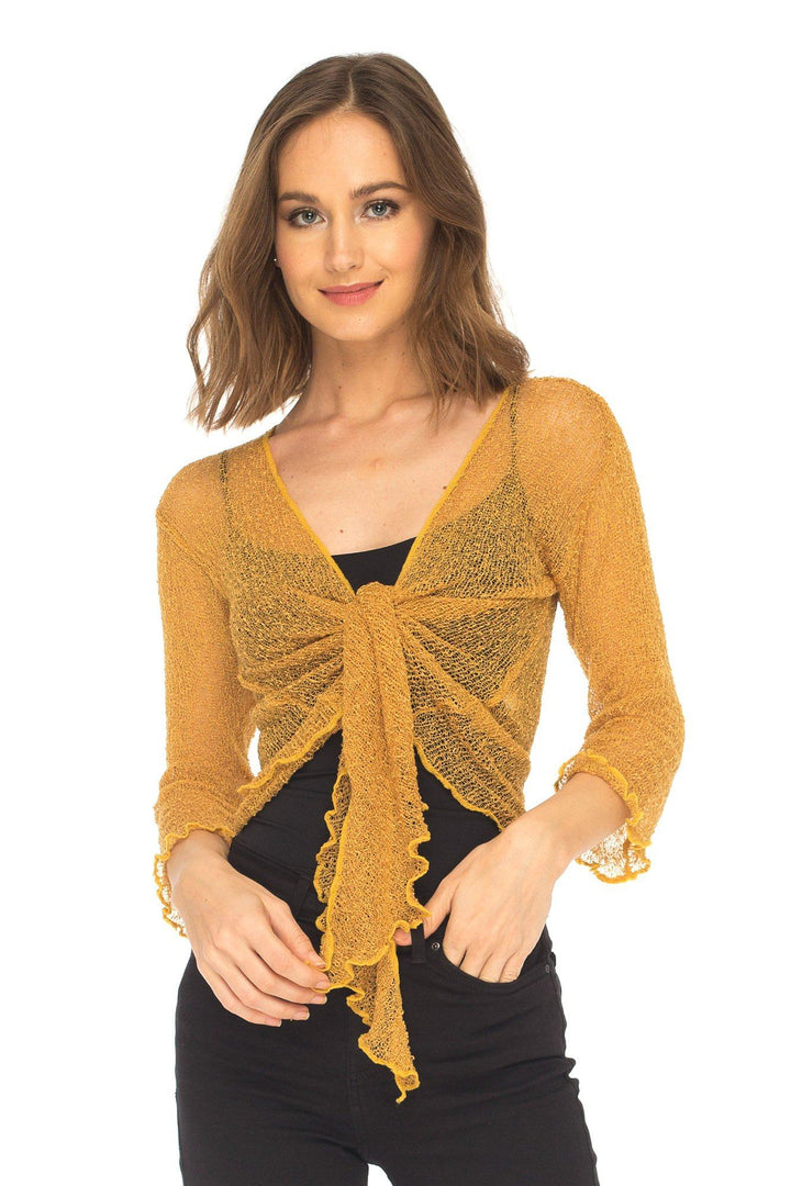 Knitted Tie Top Sheer Shrug - Love-Shu-Shi