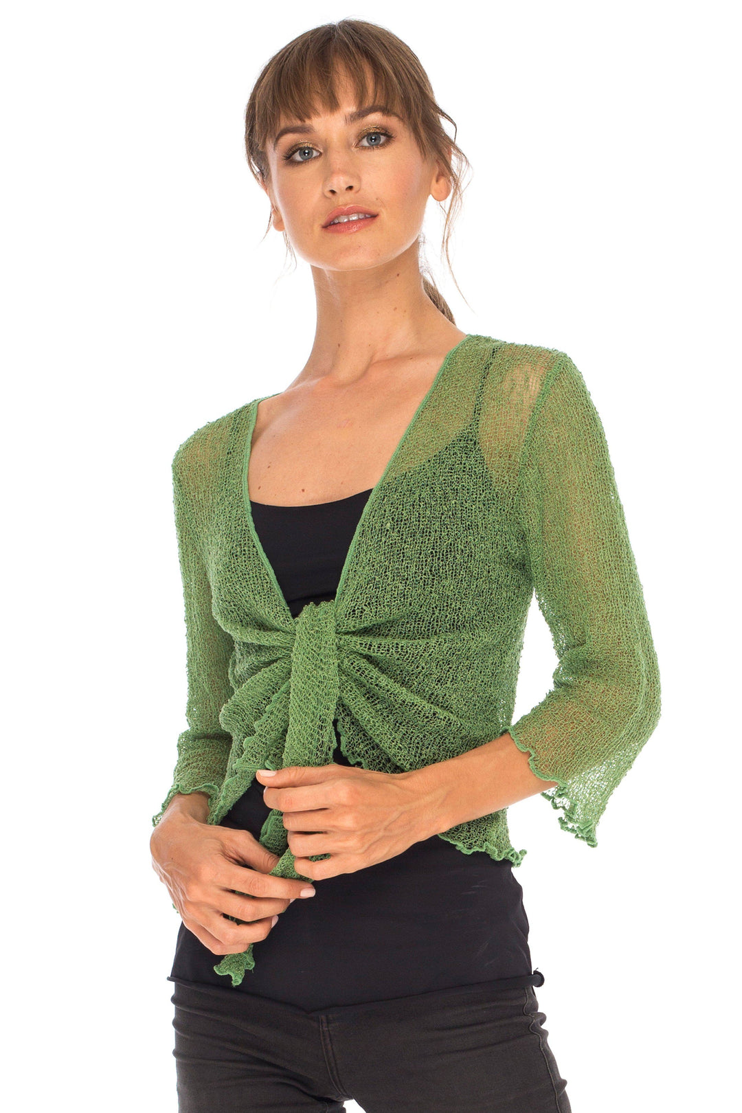 Knitted Tie Top Sheer Shrug - Love-Shu-Shi