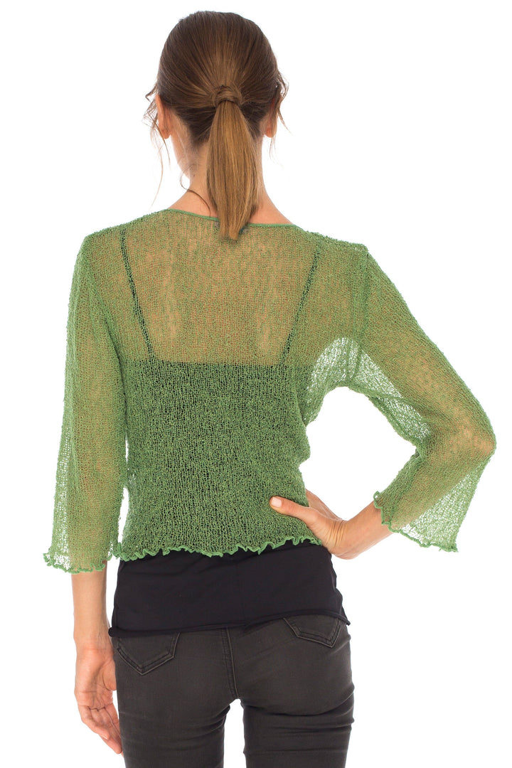 Knitted Tie Top Sheer Shrug - Love-Shu-Shi