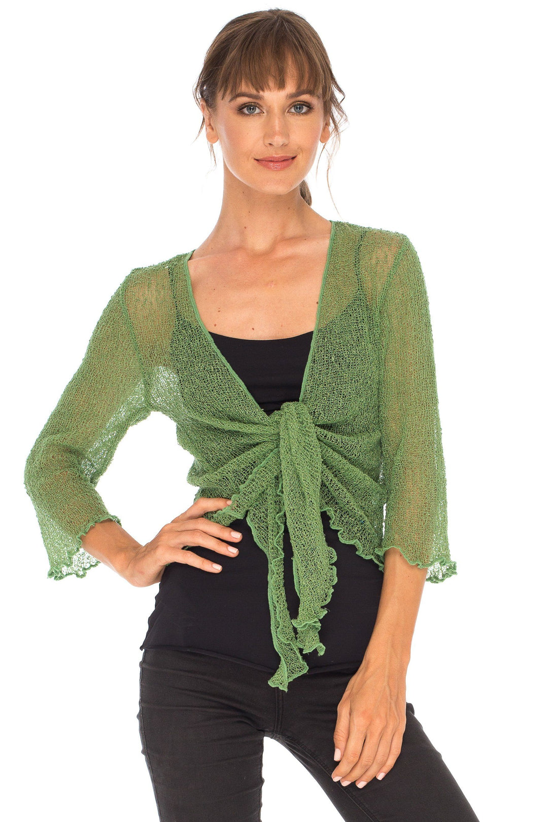 Knitted Tie Top Sheer Shrug - Love-Shu-Shi