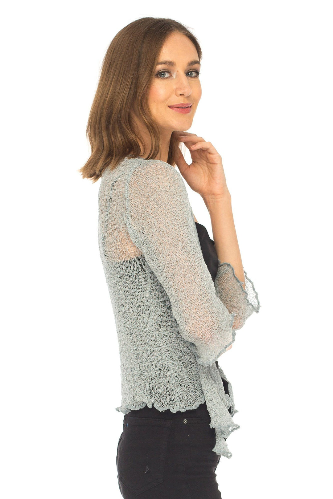 Knitted Tie Top Sheer Shrug - LOVE SHU SHI