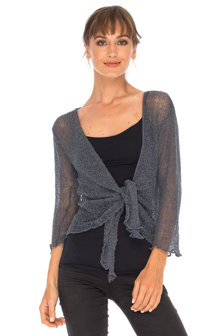 Knitted Tie Top Sheer Shrug - LOVE SHU SHI