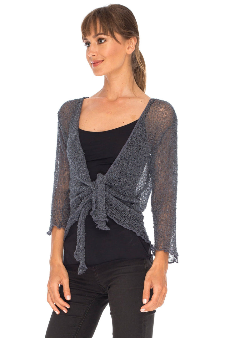 Knitted Tie Top Sheer Shrug - LOVE SHU SHI