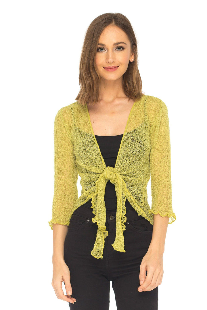 Knitted Tie Top Sheer Shrug - Love-Shu-Shi