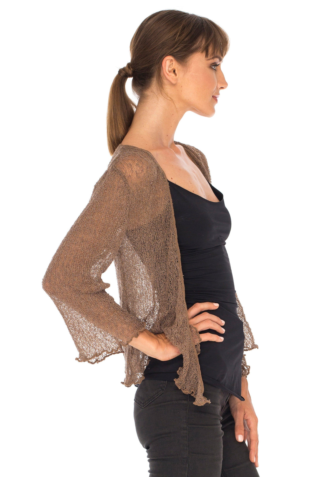 Knitted Tie Top Sheer Shrug - LOVE SHU SHI