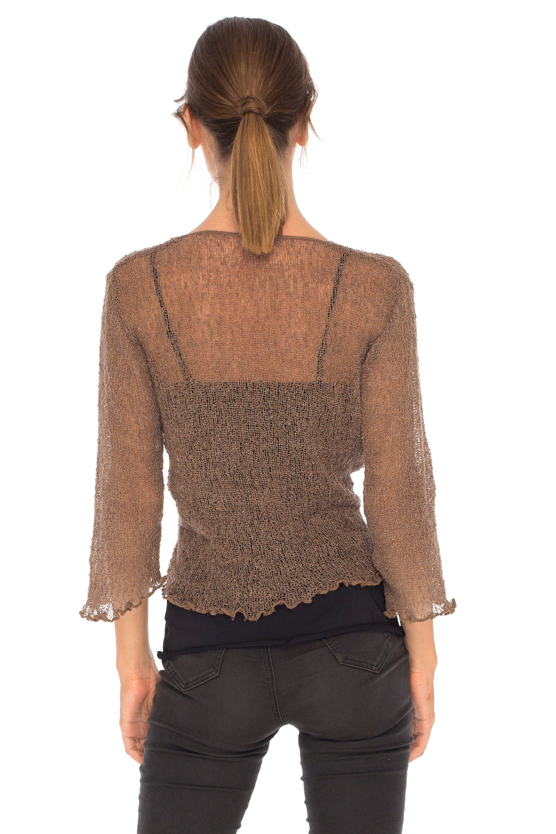 Knitted Tie Top Sheer Shrug - LOVE SHU SHI