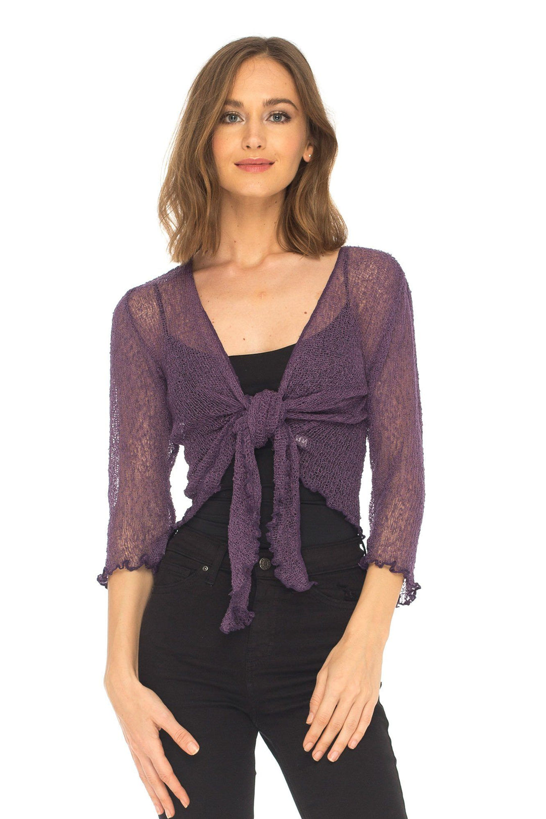 Knitted Tie Top Sheer Shrug - LOVE SHU SHI