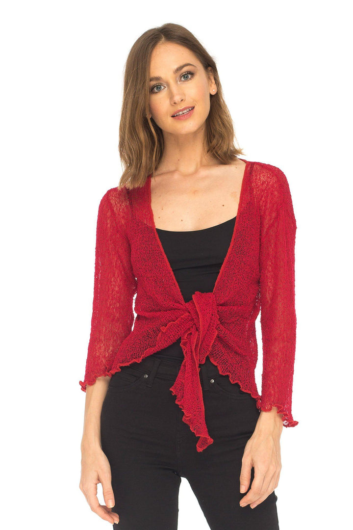 Knitted Tie Top Sheer Shrug - Love-Shu-Shi