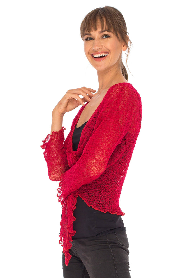 Knitted Tie Top Sheer Shrug - Love-Shu-Shi