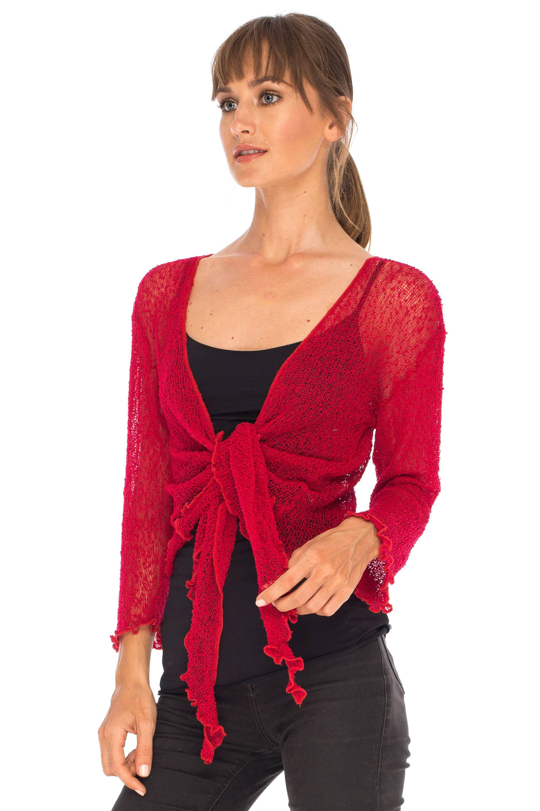 Knitted Tie Top Sheer Shrug - Love-Shu-Shi