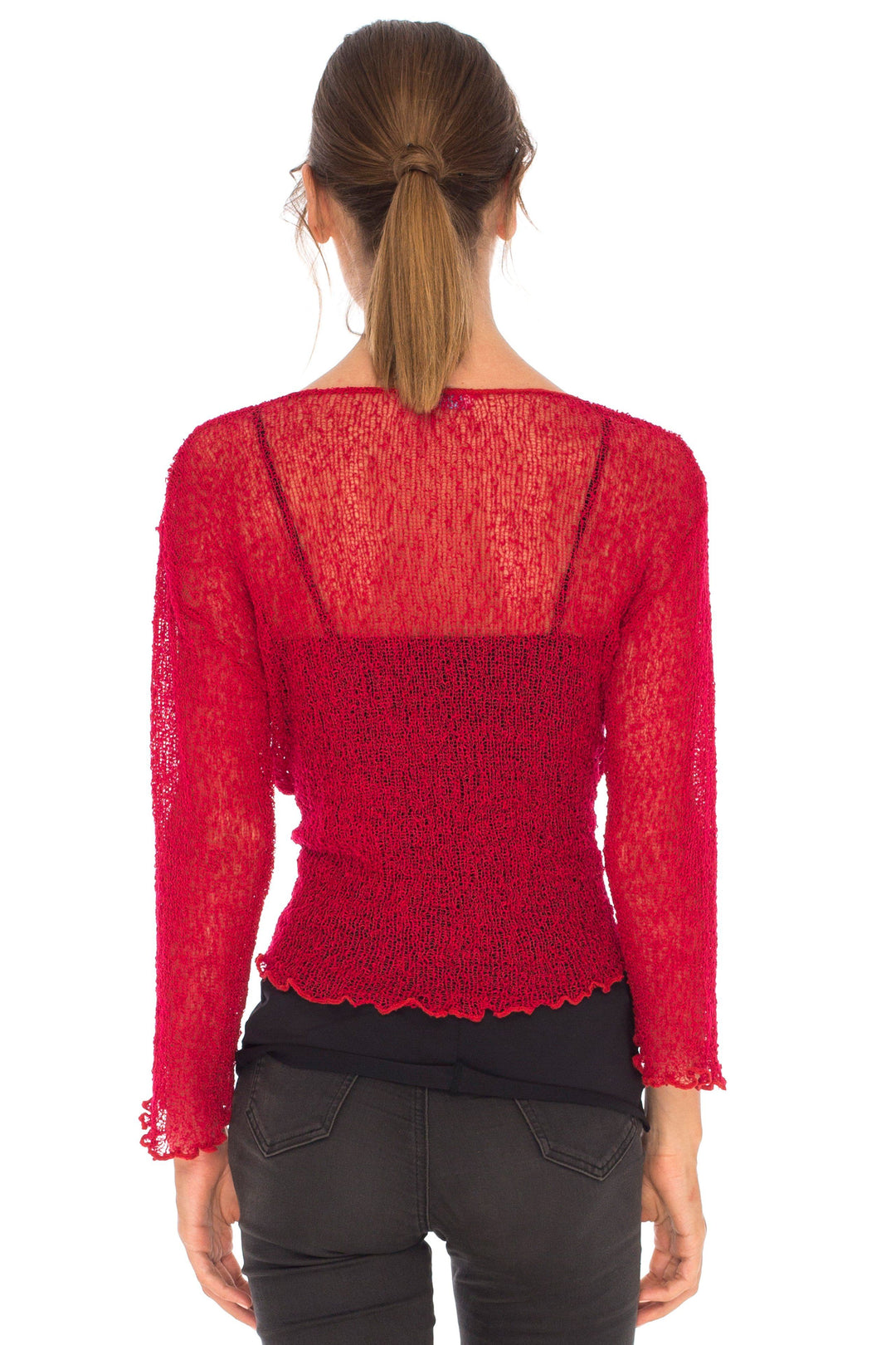 Knitted Tie Top Sheer Shrug - Love-Shu-Shi