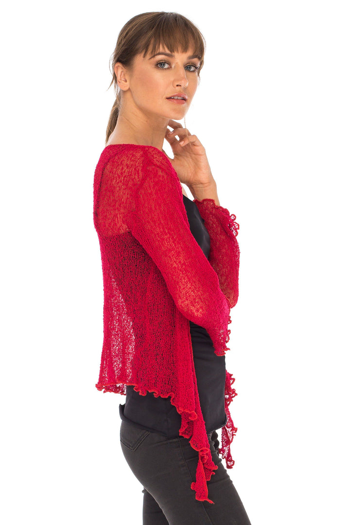 Knitted Tie Top Sheer Shrug - Love-Shu-Shi