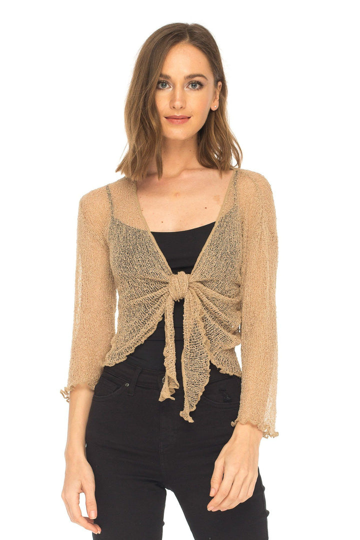 Knitted Tie Top Sheer Shrug - LOVE SHU SHI