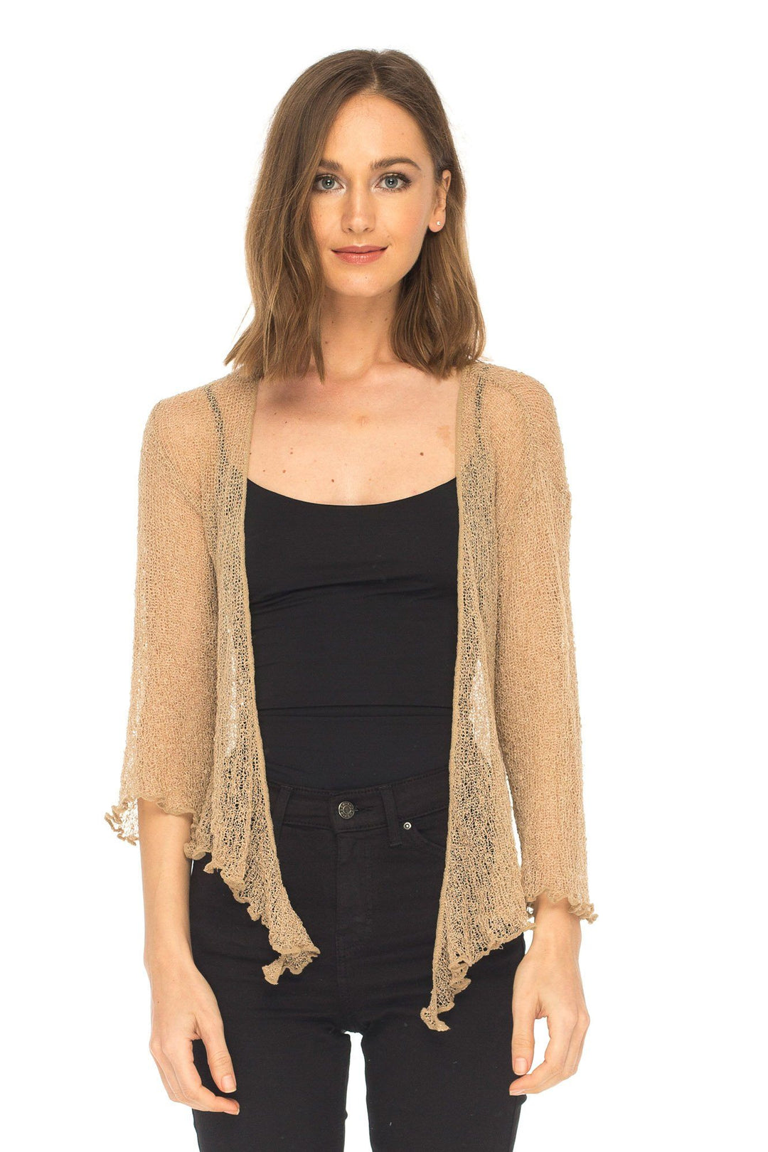 Knitted Tie Top Sheer Shrug - LOVE SHU SHI