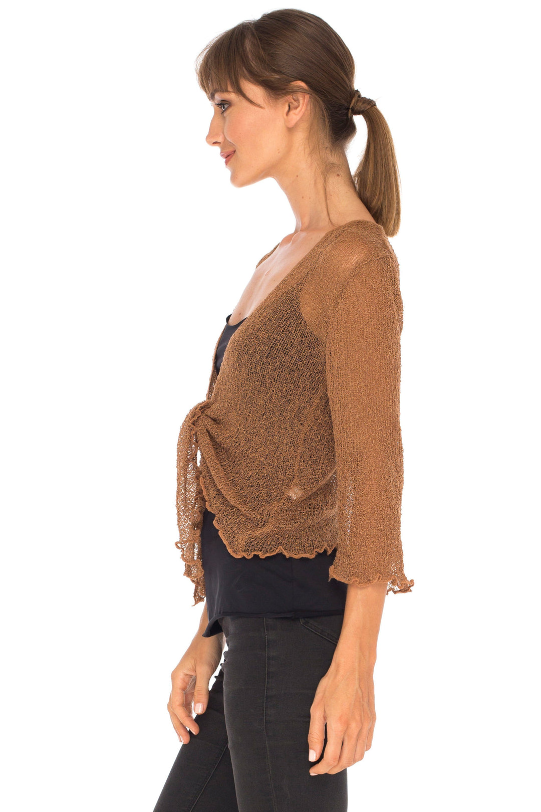 Knitted Tie Top Sheer Shrug - LOVE SHU SHI