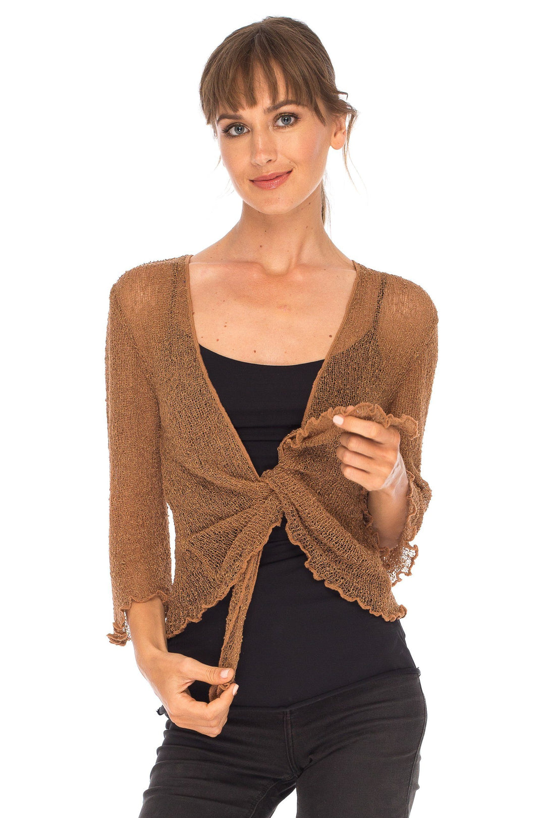 Knitted Tie Top Sheer Shrug - LOVE SHU SHI