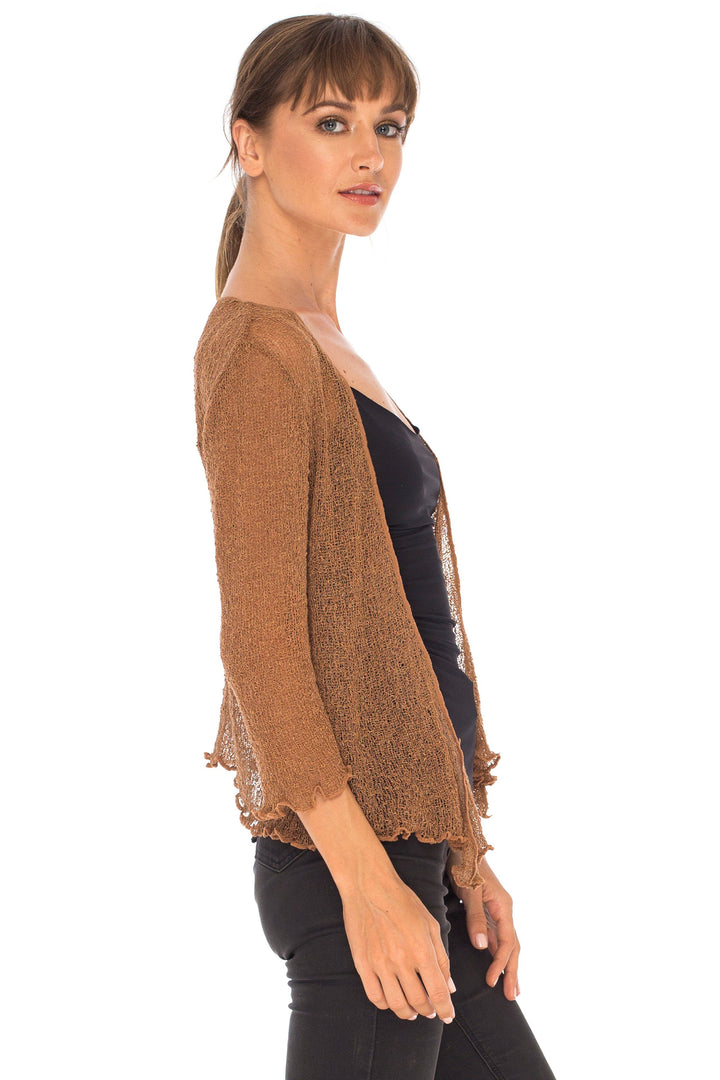 Knitted Tie Top Sheer Shrug - LOVE SHU SHI