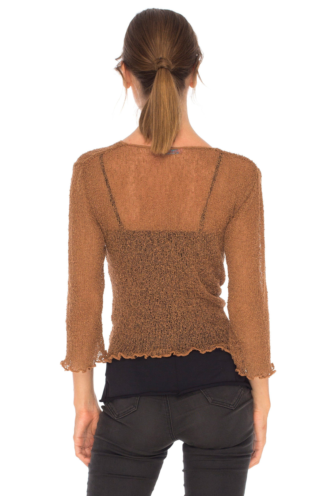 Knitted Tie Top Sheer Shrug - LOVE SHU SHI