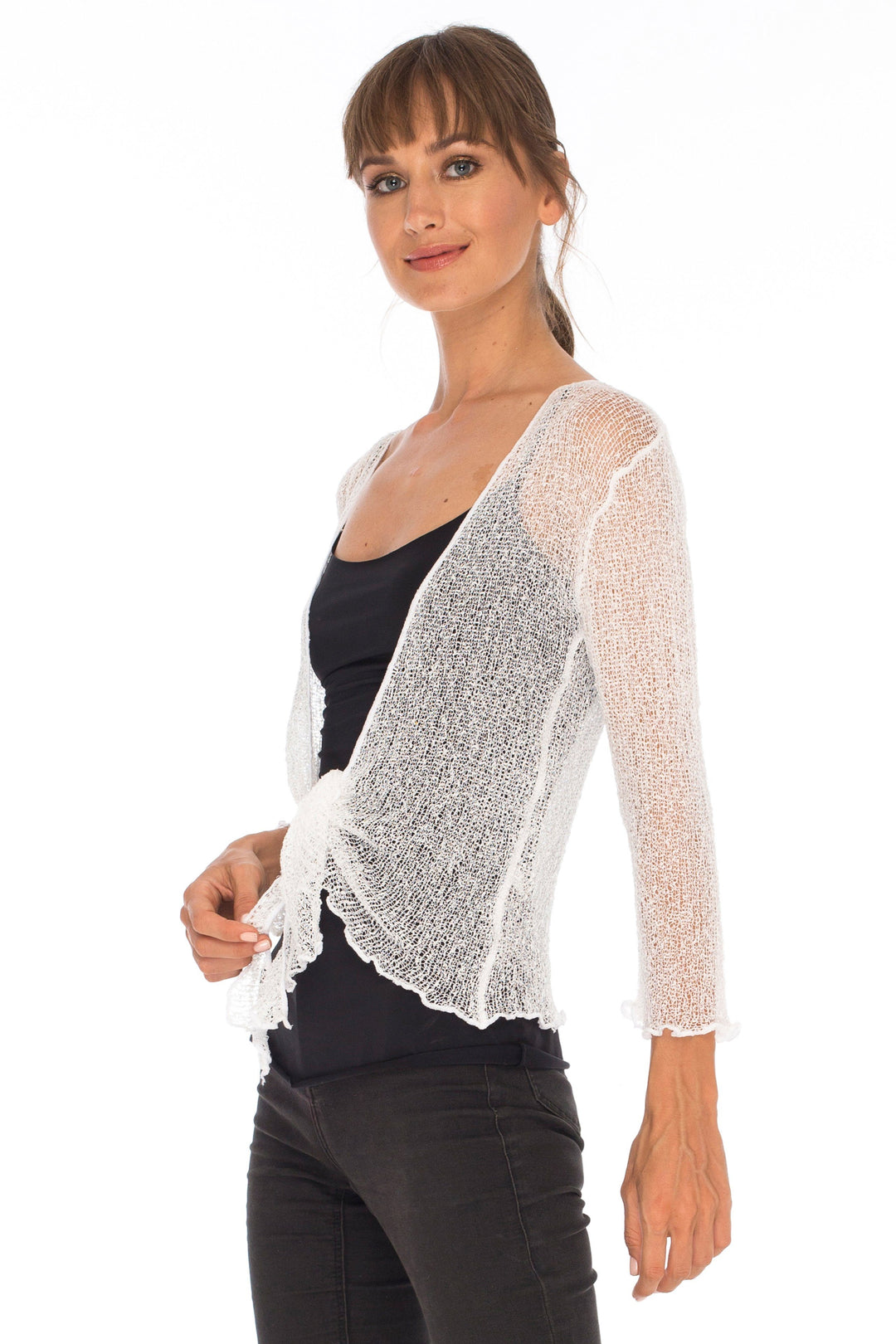 Knitted Tie Top Sheer Shrug - LOVE SHU SHI