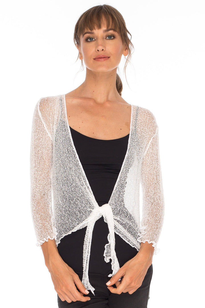 Knitted Tie Top Sheer Shrug - LOVE SHU SHI