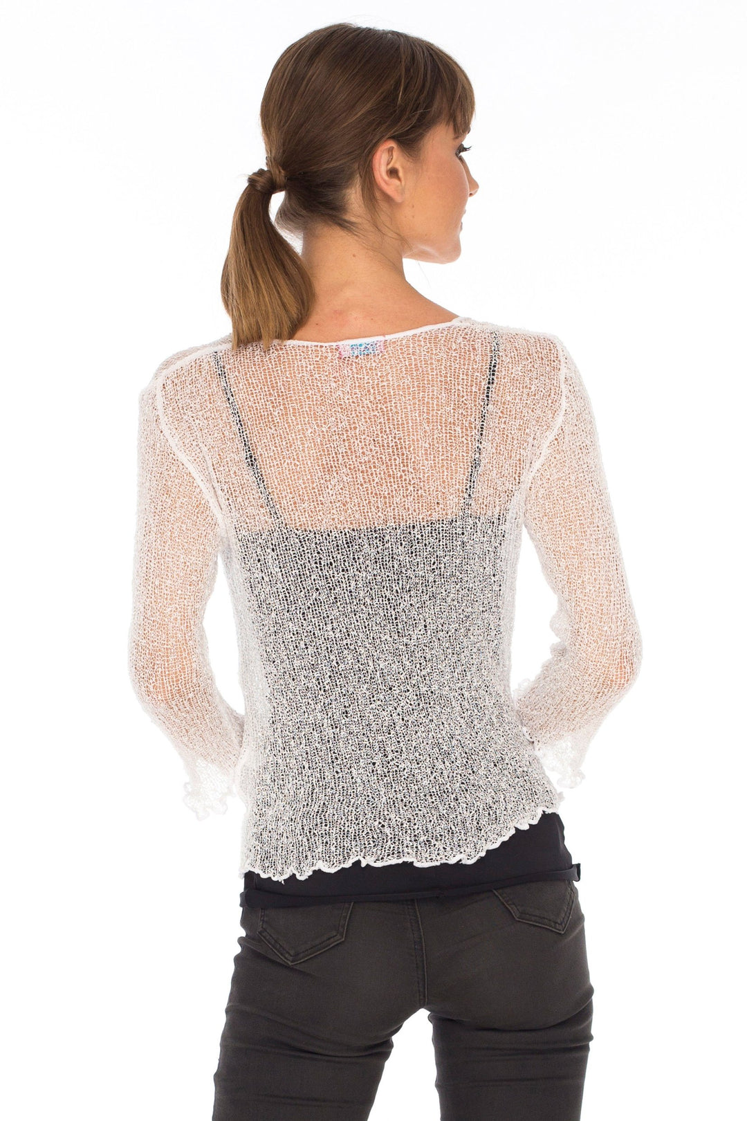 Knitted Tie Top Sheer Shrug - LOVE SHU SHI