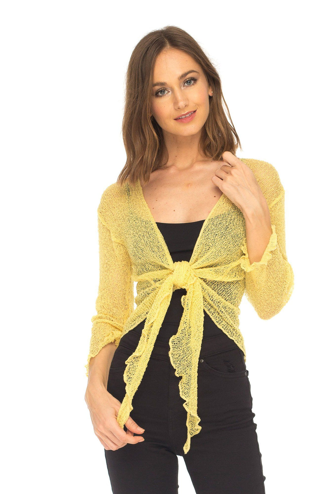 Knitted Tie Top Sheer Shrug - Love-Shu-Shi