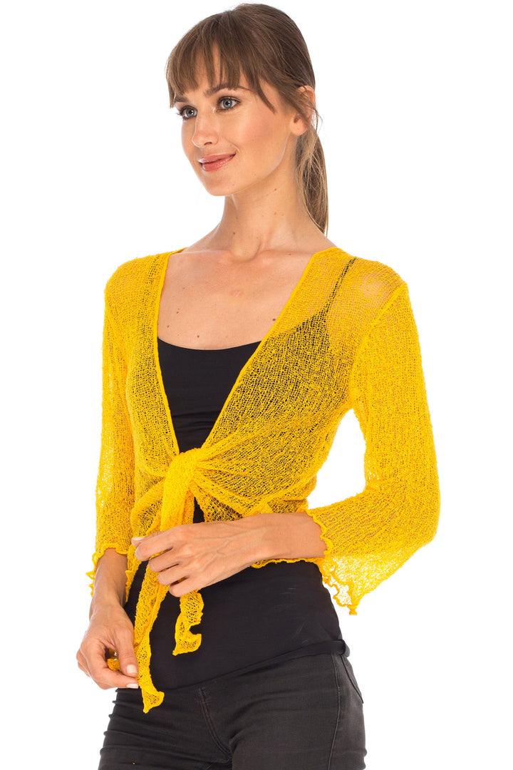 Knitted Tie Top Sheer Shrug - Love-Shu-Shi