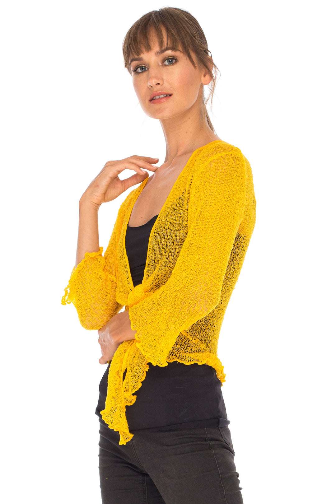 Knitted Tie Top Sheer Shrug - Love-Shu-Shi