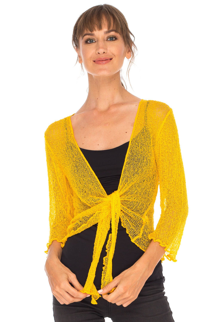 Knitted Tie Top Sheer Shrug - Love-Shu-Shi