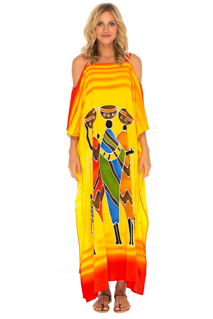 SHU - SHI Women's Kaftan Maxi Dress - Cold Shoulder, Casual Long Beach Cover - Up, Plus Size Caftan - Love ShuShi