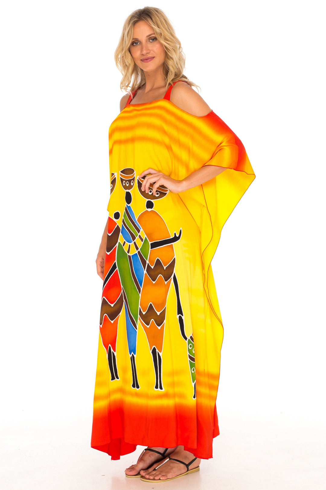 SHU - SHI Women's Kaftan Maxi Dress - Cold Shoulder, Casual Long Beach Cover - Up, Plus Size Caftan - Love ShuShi